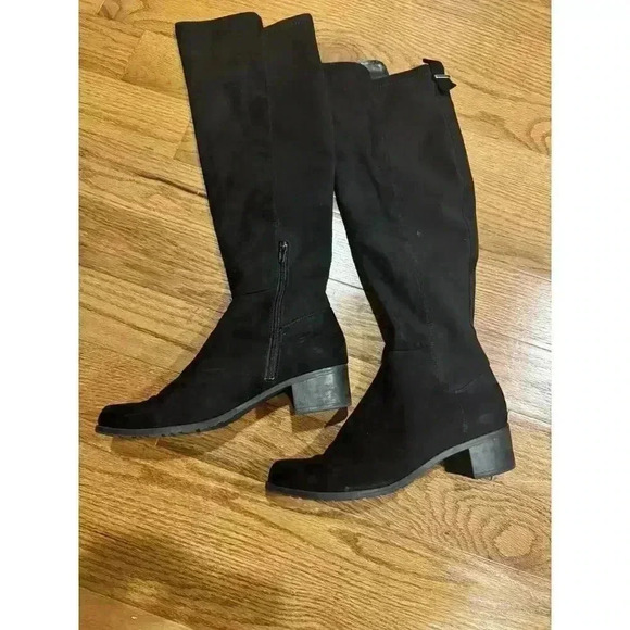 UNISA Boots Womens 9.5 M Gillean Tall Knee High Black Suede Pull On Cuban Heels - Picture 5 of 9